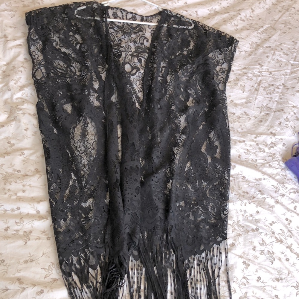 Black lace fringe cardigan